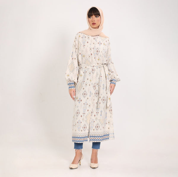 Printed Linen Midi Dress