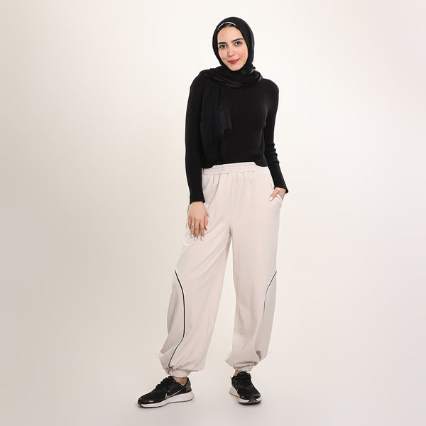 Elastic Waist Top-Stitching Drawstring Hem Sweatpants