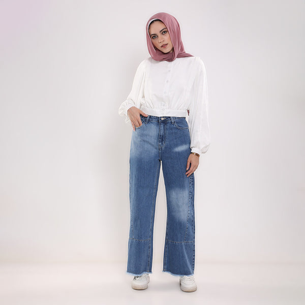 Wide Leg Jeans With Raw Edge