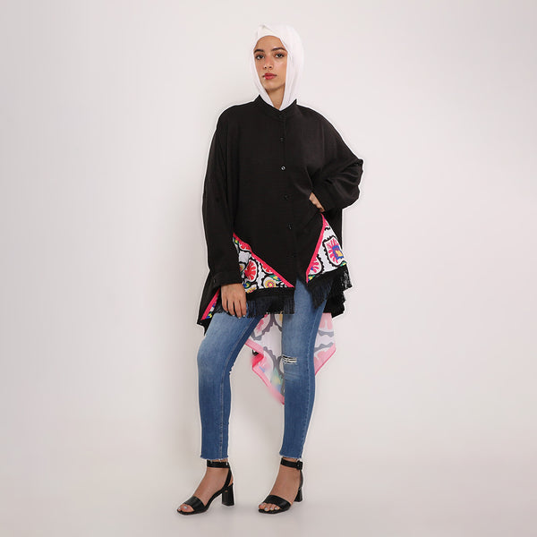 Printed Cape with Tassels