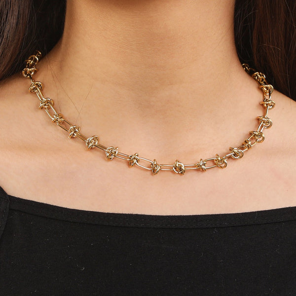 Stainless Steel Gold Color Knot Link Chain Necklace