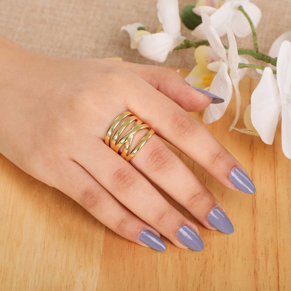 Gold Color Hollow Layered Open Ring