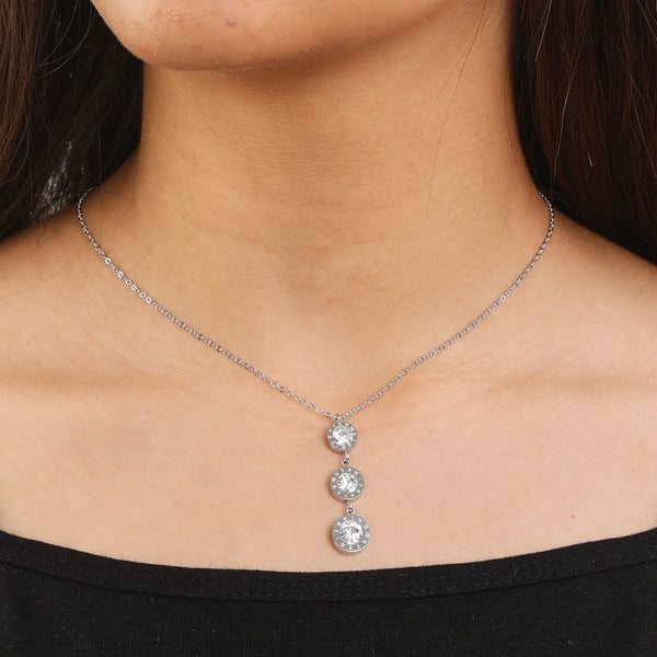 Metallic Silver With White Zircons Necklace