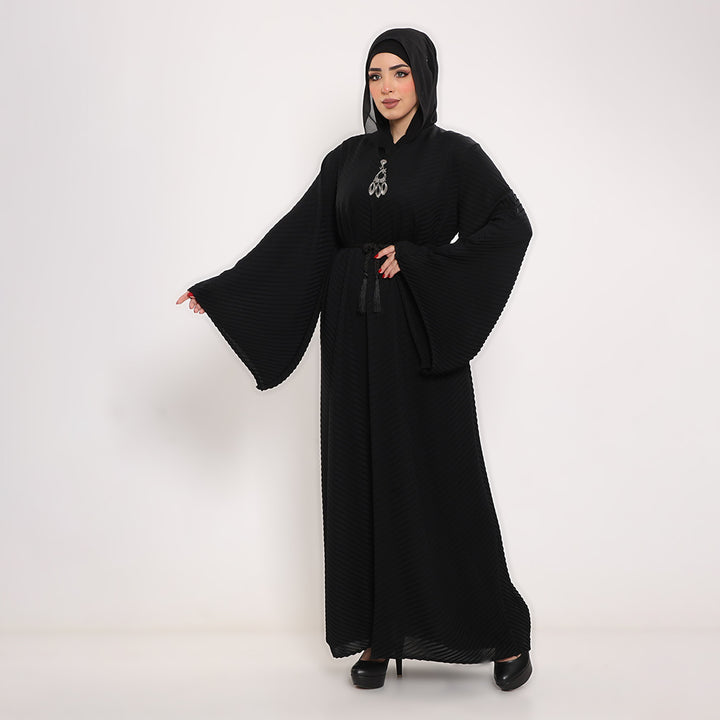 Pleated V-Neck Abaya