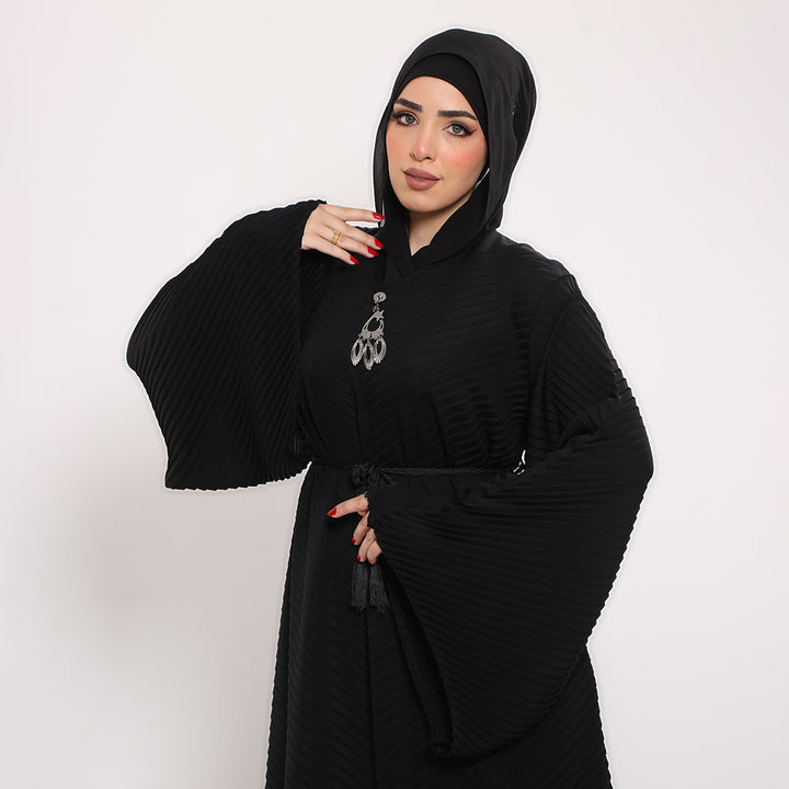 Pleated V-Neck Abaya