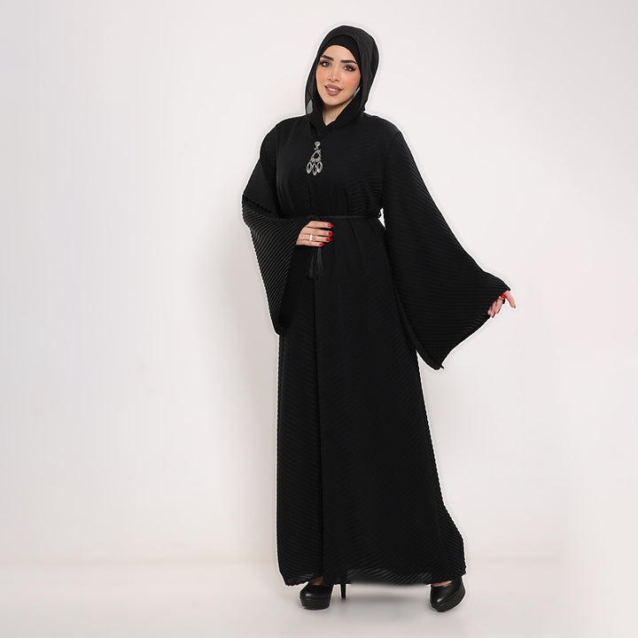 Pleated V-Neck Abaya