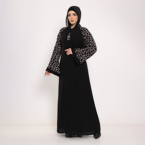 Printed V-Neck Abaya