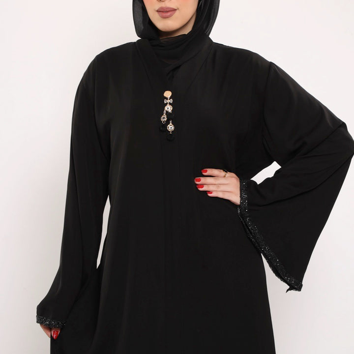 Decorated V-Neck Abaya