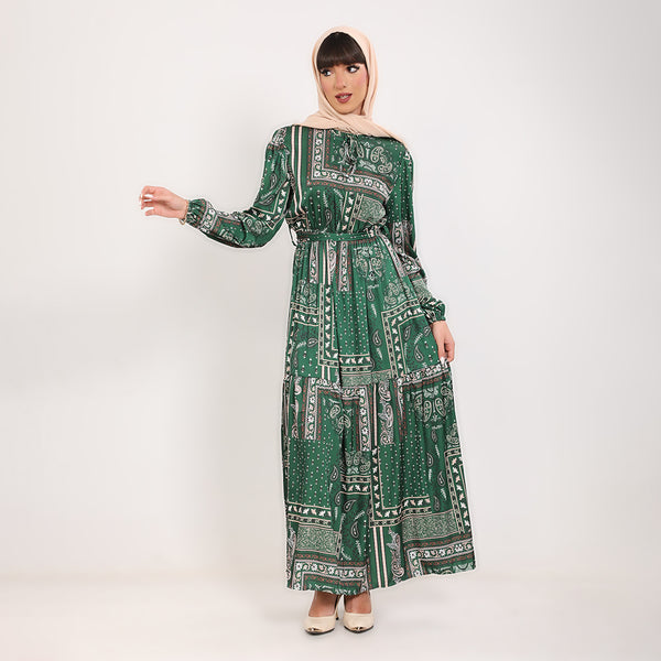 Dress Maxi Long Sleeves Printed Satin