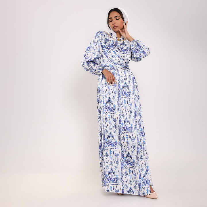 Printed Crossover Long Dress