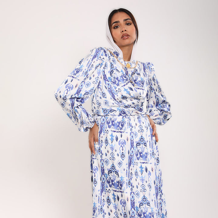 Printed Crossover Long Dress