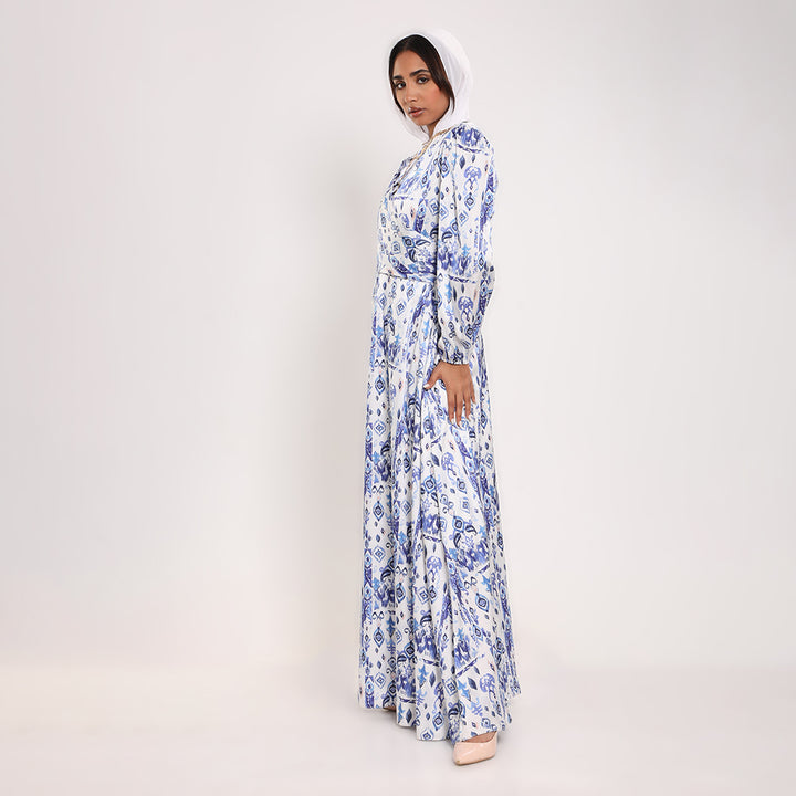 Printed Crossover Long Dress