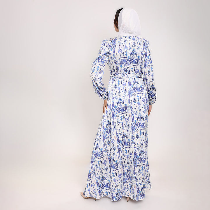 Printed Crossover Long Dress