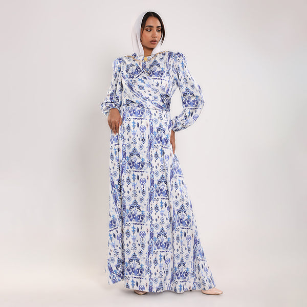 Printed Crossover Long Dress