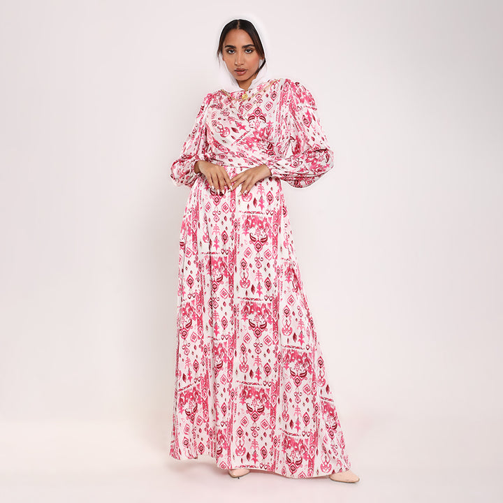 Printed Crossover Long Dress