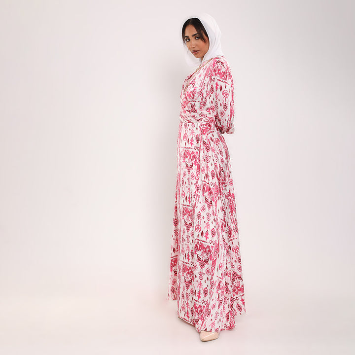 Printed Crossover Long Dress