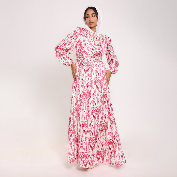 Printed Crossover Long Dress