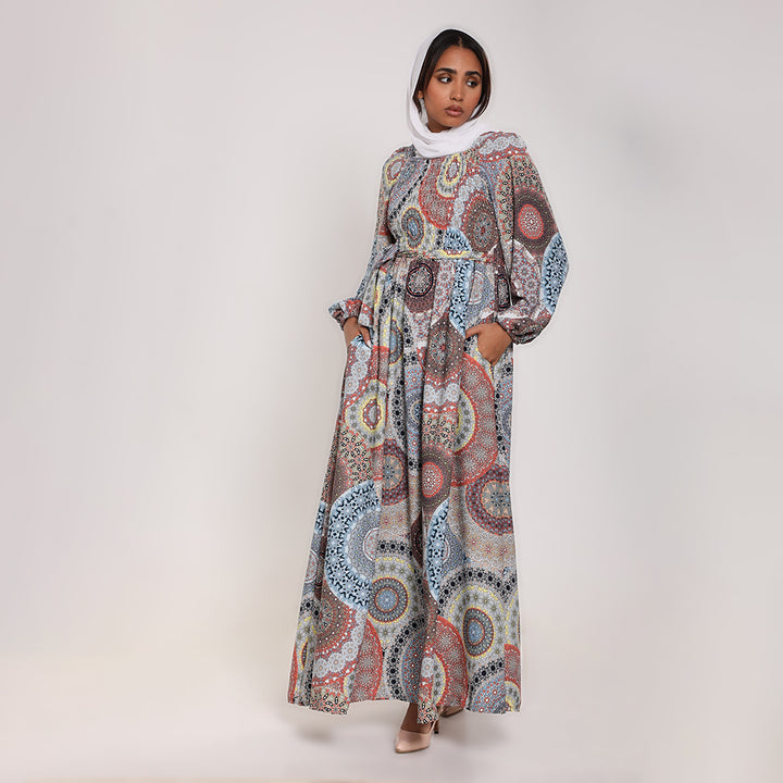 Printed smocked Long Dress