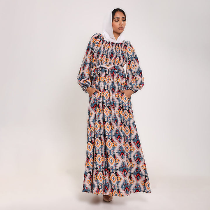 Printed smocked Long Dress