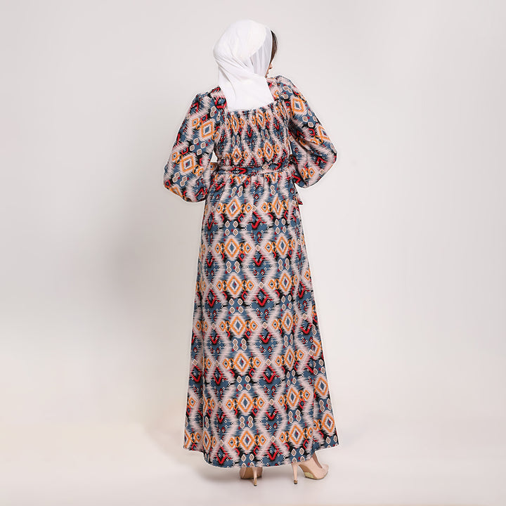 Printed smocked Long Dress