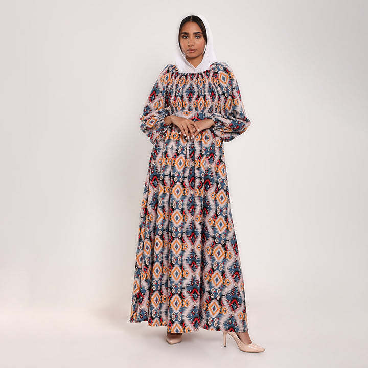 Printed smocked Long Dress