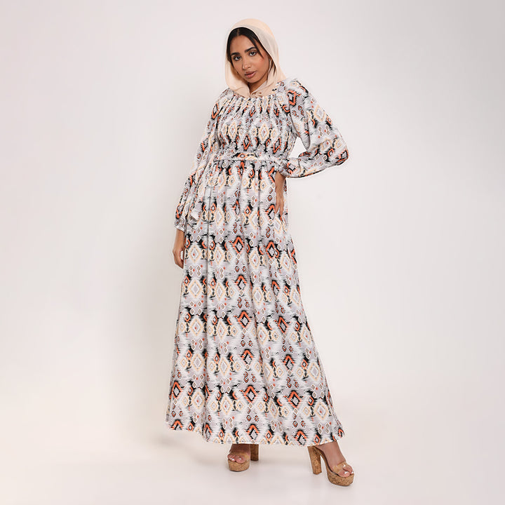 Printed smocked Long Dress