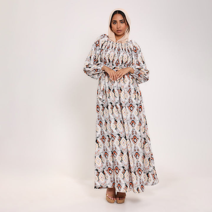 Printed smocked Long Dress