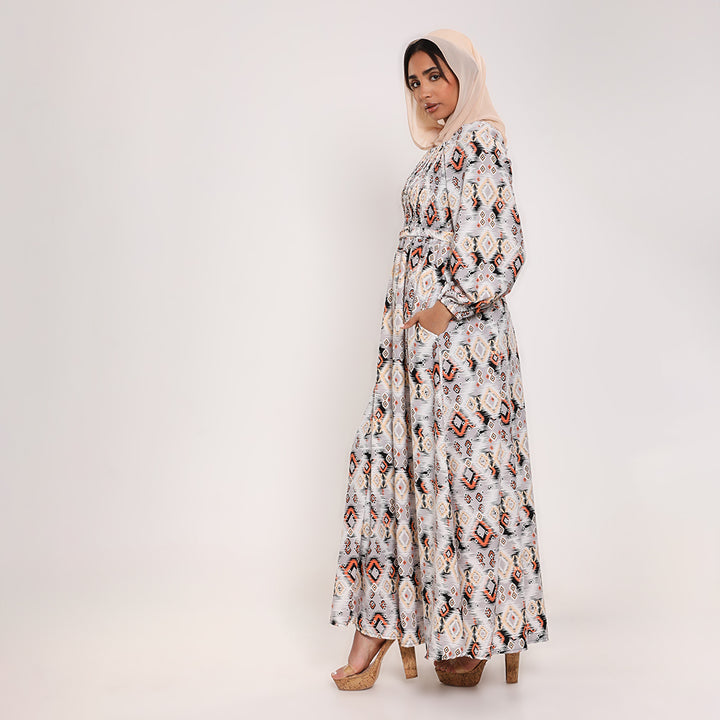 Printed smocked Long Dress