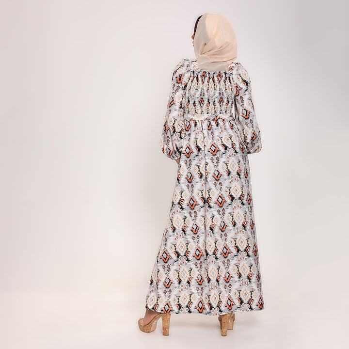 Printed smocked Long Dress