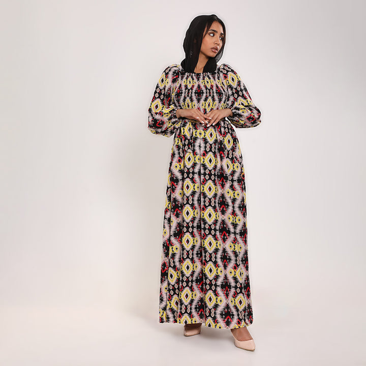 Printed smocked Long Dress