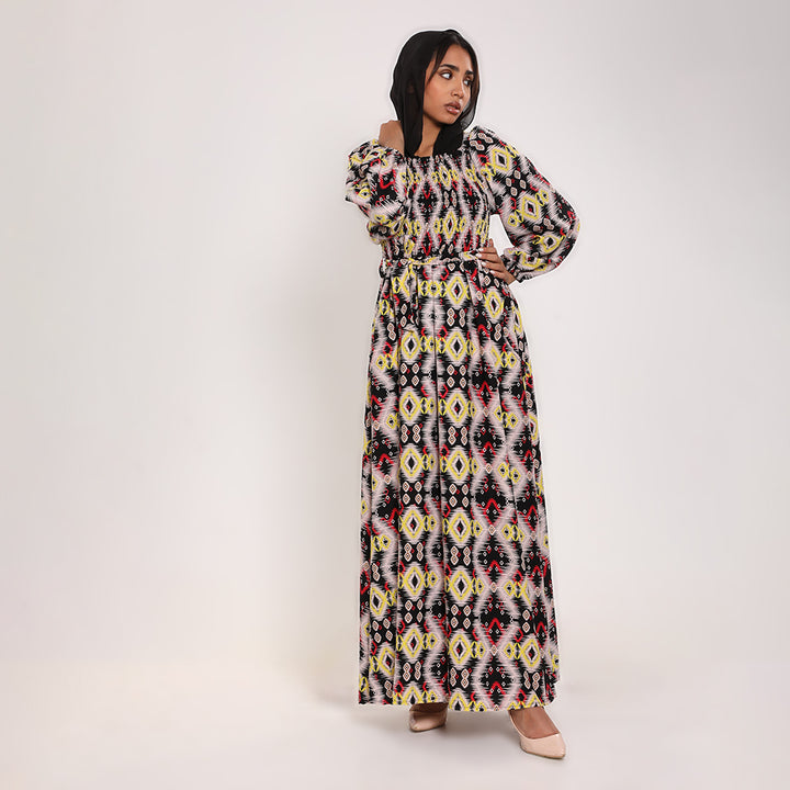 Printed smocked Long Dress