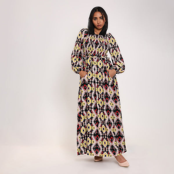 Printed smocked Long Dress