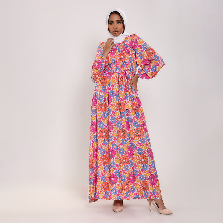 Printed smocked Long Dress