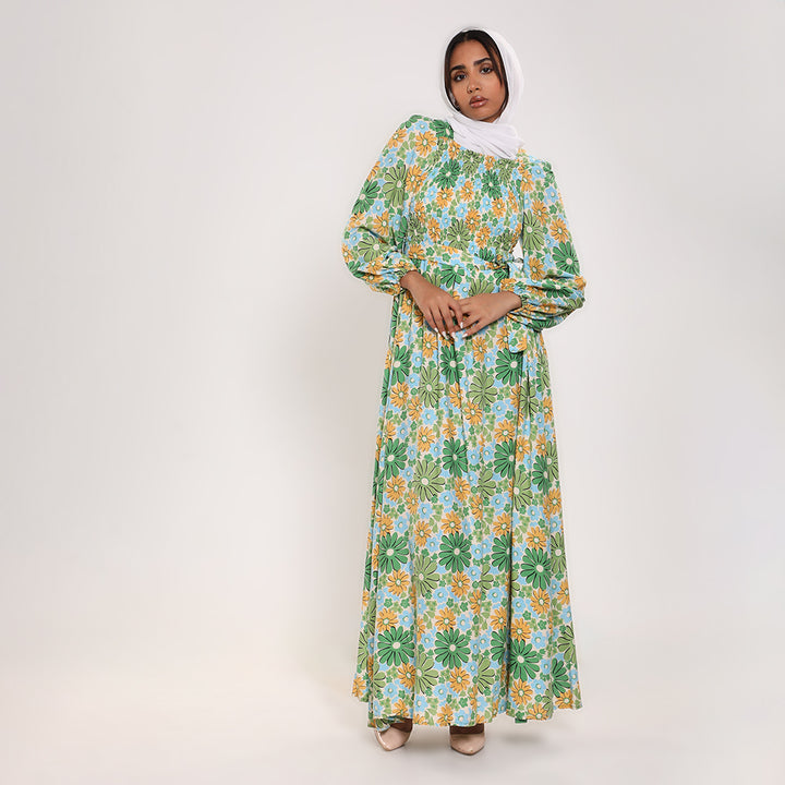 Printed smocked Long Dress