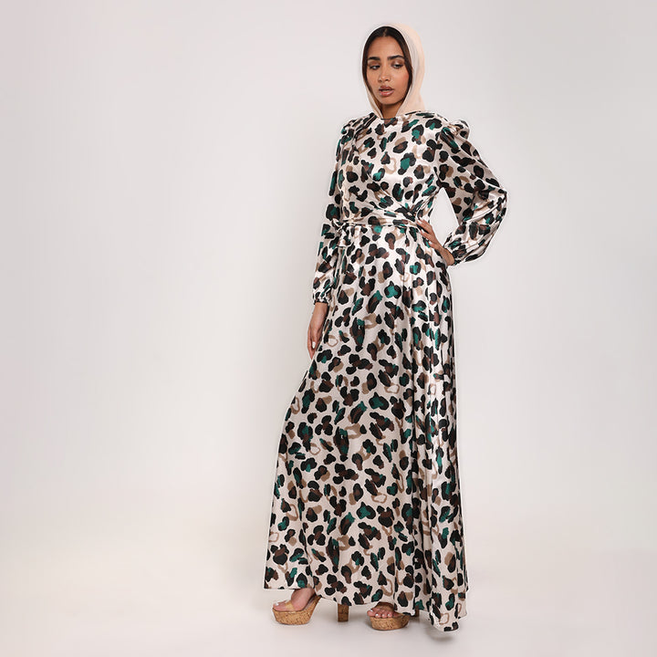 Printed Crossover Long Dress