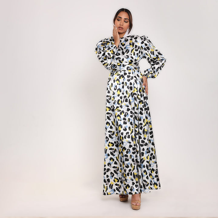 Printed Crossover Long Dress