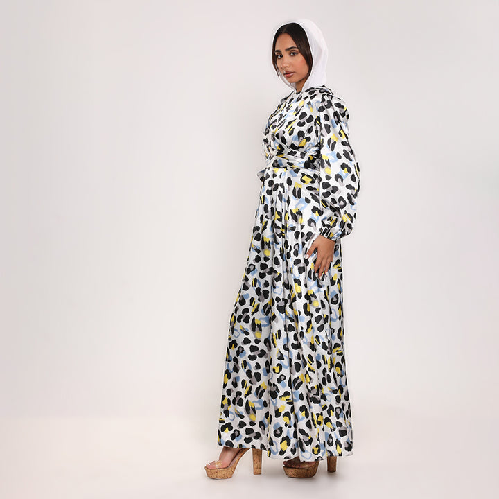 Printed Crossover Long Dress