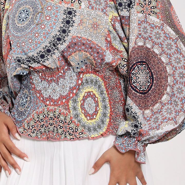 Printed blouse with neck chain detail