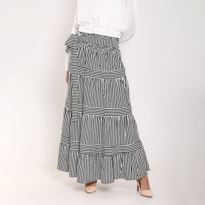 Striped Ruffled Maxi Skirt