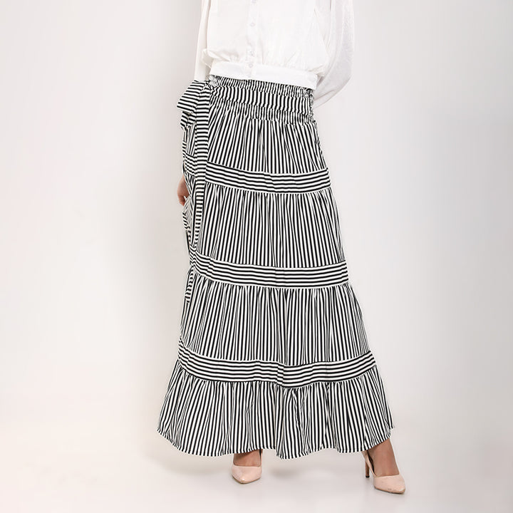 Striped Ruffled Maxi Skirt