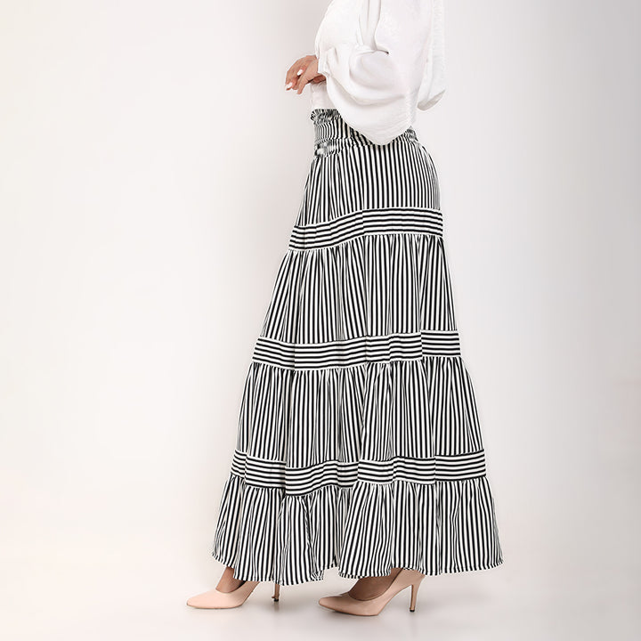 Striped Ruffled Maxi Skirt