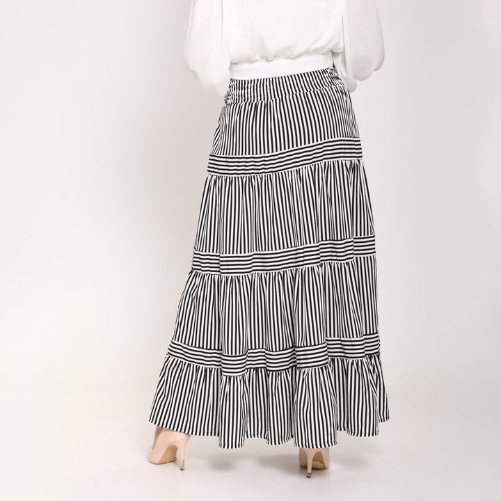 Striped Ruffled Maxi Skirt