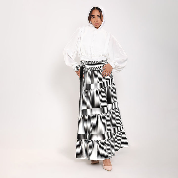 Striped Ruffled Maxi Skirt