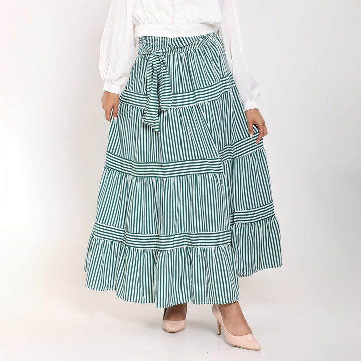 Striped Ruffled Maxi Skirt