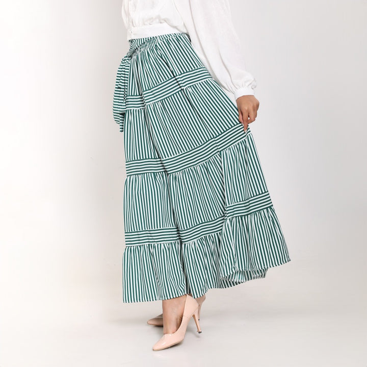 Striped Ruffled Maxi Skirt