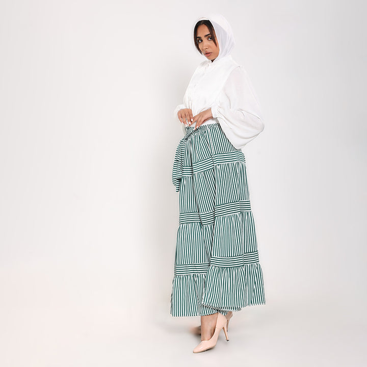 Striped Ruffled Maxi Skirt