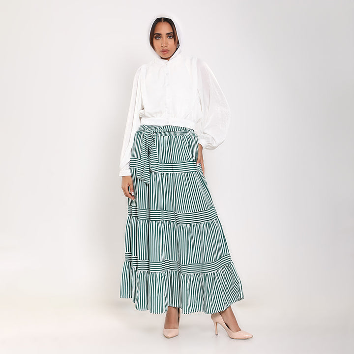 Striped Ruffled Maxi Skirt