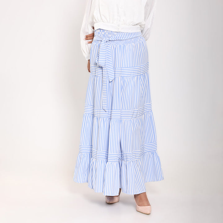 Striped Ruffled Maxi Skirt