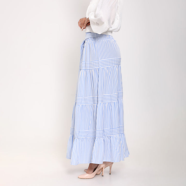 Striped Ruffled Maxi Skirt