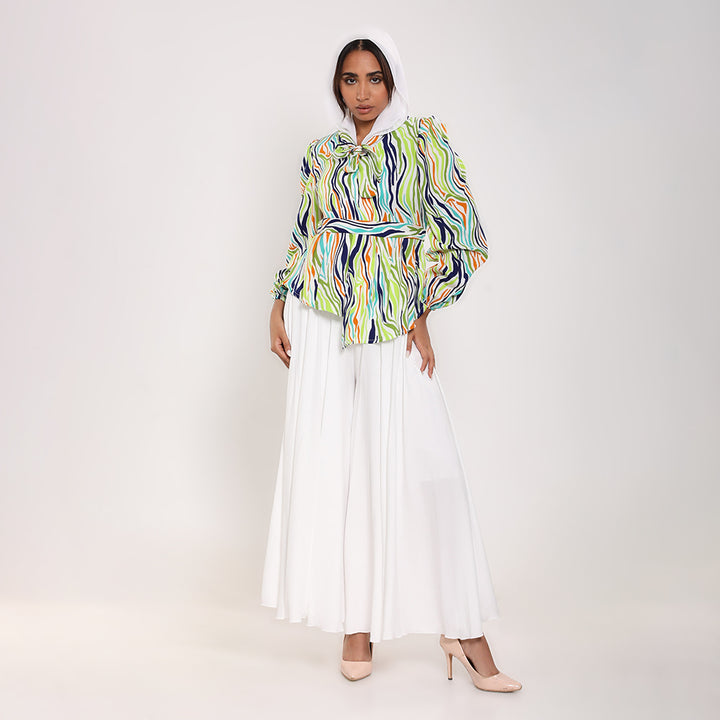 Printed asymmetric blouse with tie-fastening